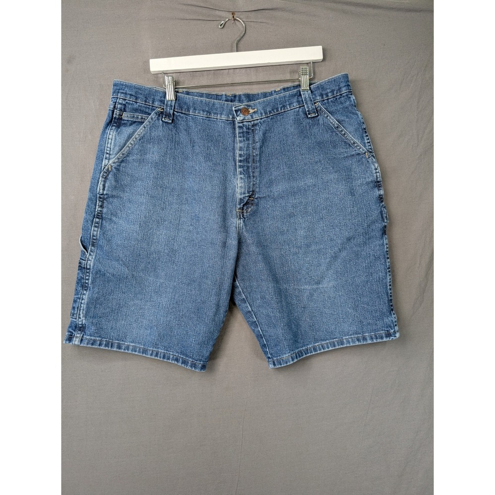 Wrangler Mens Blue Denim Carpenter Shorts Size 38 Utility Workwear